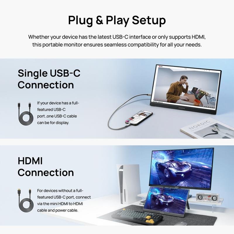ARZOPA Portable Monitor 16.1"/17.3" FHD 1080P 60Hz/144Hz Laptop Screen Extender for PC Mac Xbox Switch PS5 iPhone IPS Display Computer Display HDR External Screen Game Workfromhome - Image 9