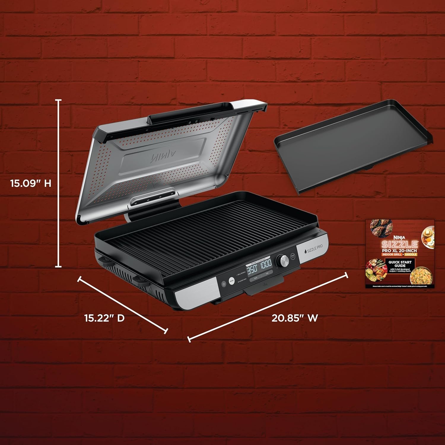 Ninja Sizzle Pro XL Indoor Grill & Flat Plate – Non-Stick Ceramic Plates, Detachable Lid, Grease Catch & Recipe Guide (Silver/Black GX101UK) - Bild 8