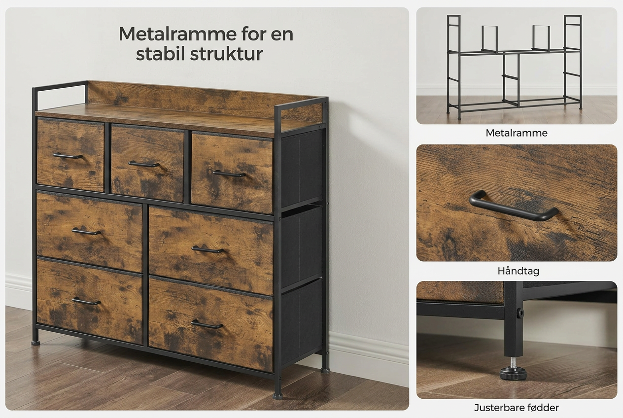 SONGMICS kommode – stofopbevaringsskab med 7 skuffer, håndtag og robust metalramme til soveværelse - Image 3